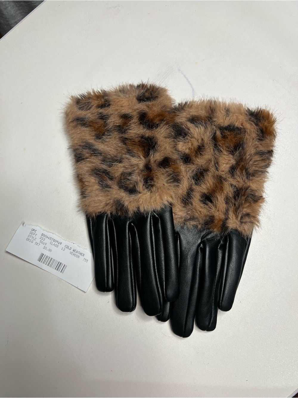 Steve Madden Black Gloves with Leopard Faux Fur Cuff